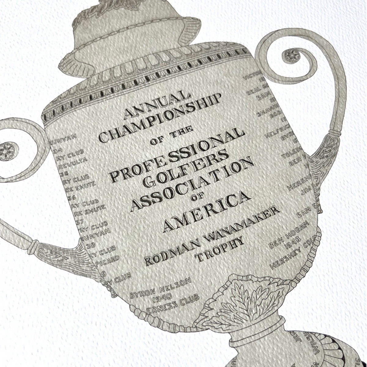 Archive 22 2024 PGA Championship History Poster - Close Up Wanamaker Trophy