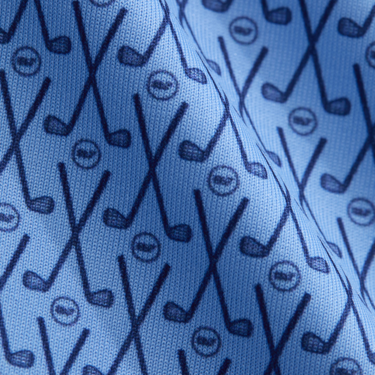 Vineyard Vines 2026 PGA Championship Sankaty Golf Clubs and Whales Printed Polo in Jake Blue - Pattern Close Up