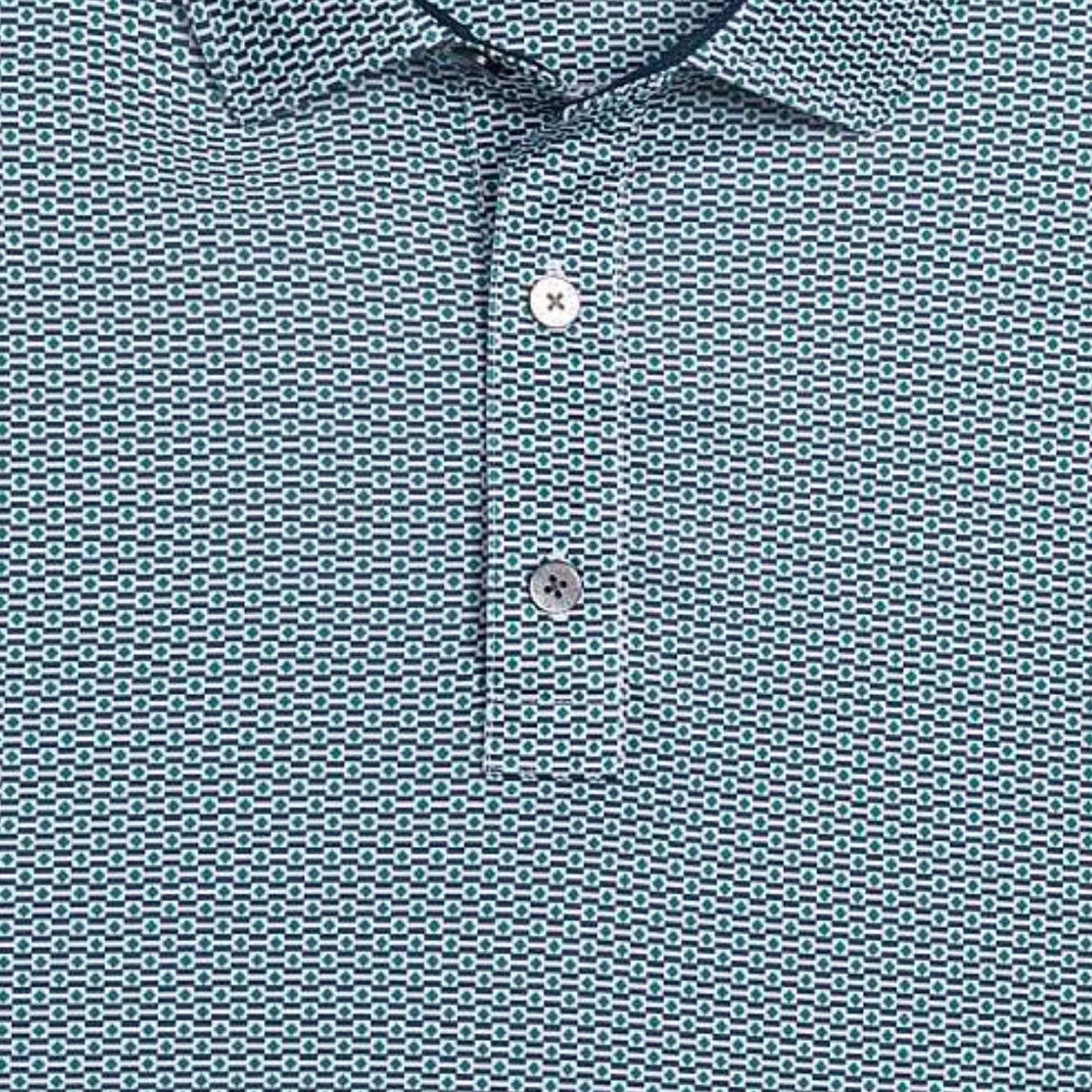 FootJoy 2026 PGA Championship Aberdeen Nautical Flag Polo in Field Green, Navy, and White - Pattern Close Up