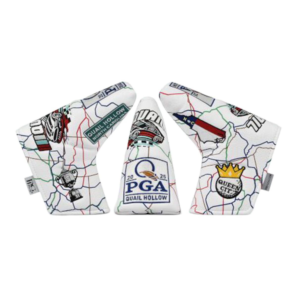 PRG Golf 2025 PGA Championship All Over NC Map Blade Cover in White and Multi - 360 View