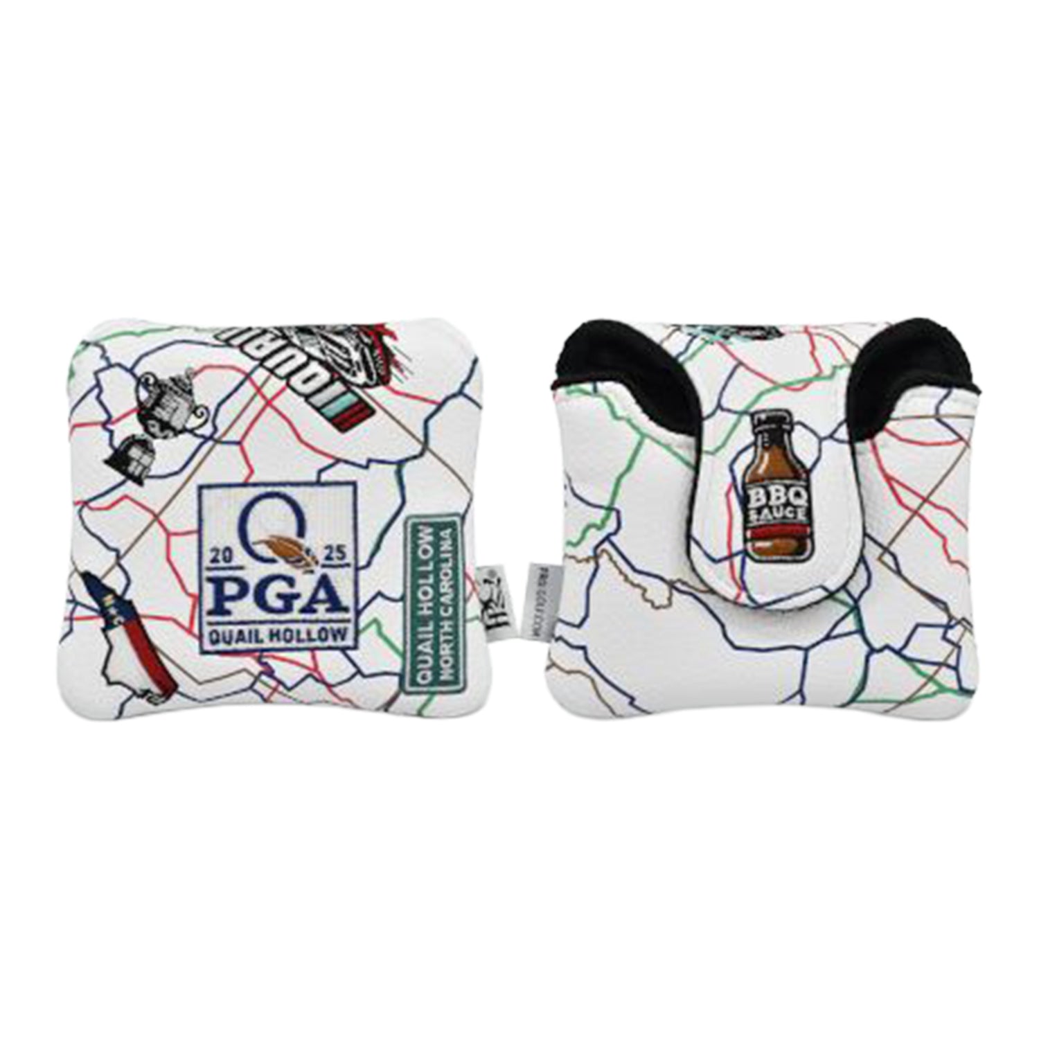 PRG Golf 2025 PGA Championship All Over NC Map Mallet Cover in White and Multi - Front and Back View