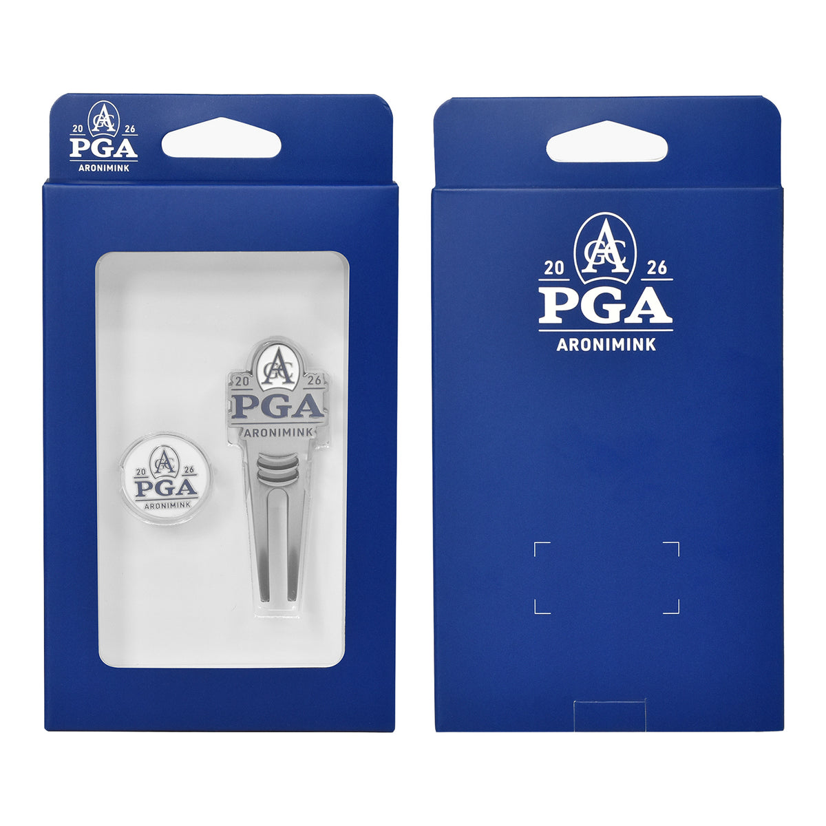PRG Golf 2026 PGA Championship Divot Tool & Ball Marker Set - Packaged Front and Back View