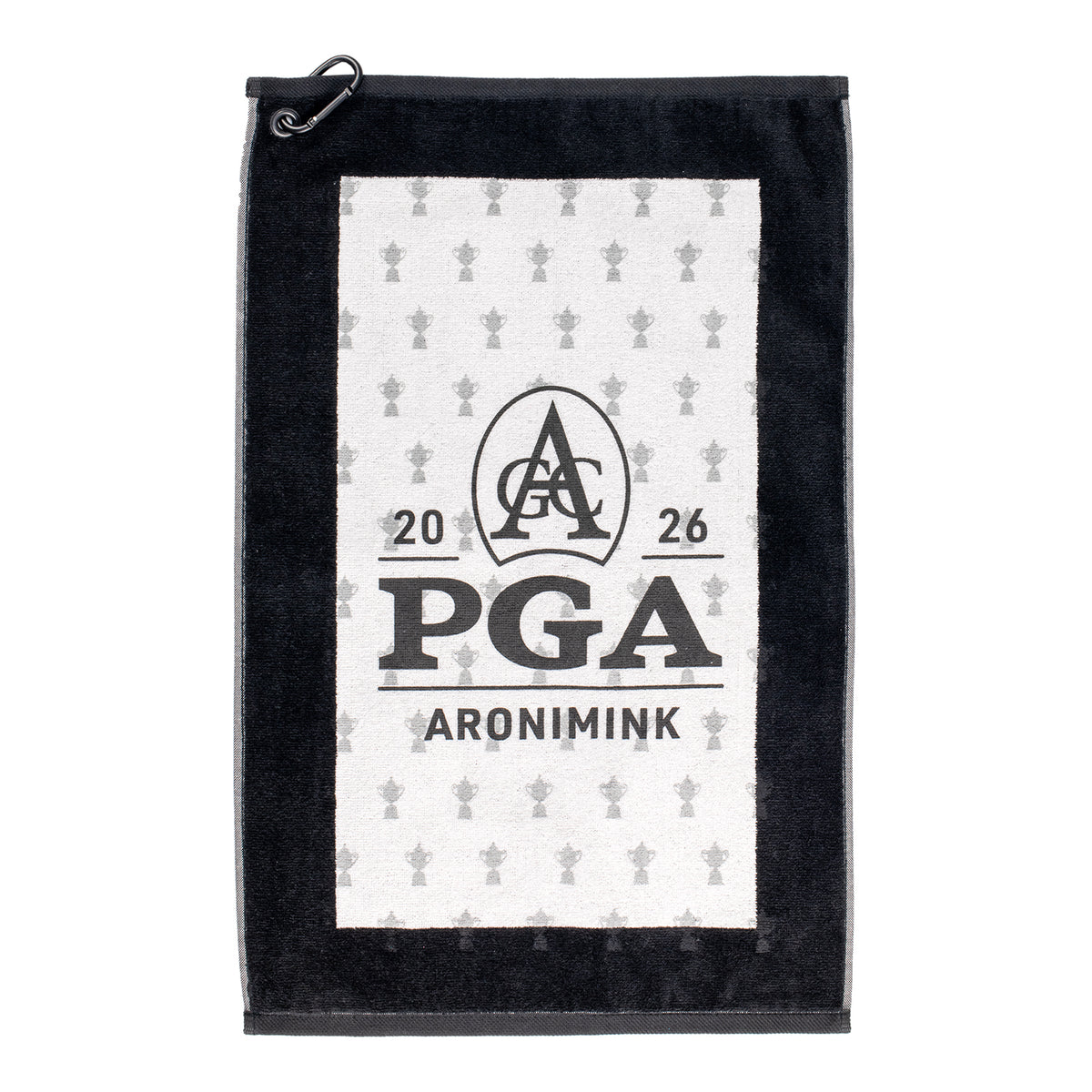 Dynamic 2026 PGA Championship Hi-Def Edge Towel with Tonal Trophy Pattern in Black - Front View