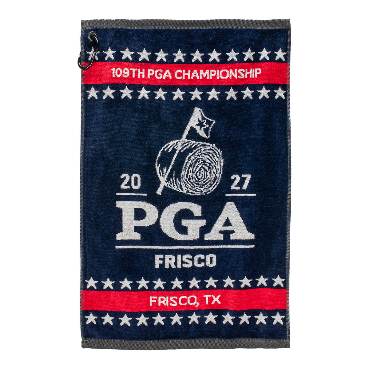 Dynamic 2027 PGA Championship Woven Towel in Navy, Red, and White - Front