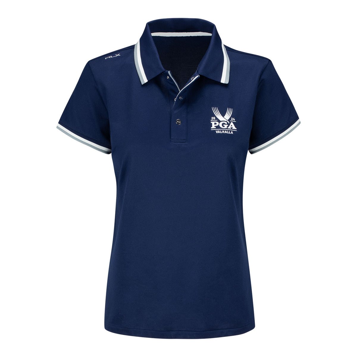 Ralph Lauren 2024 PGA Championship Women&#39;s Short Sleeve Tour Pique Polo in Refinded Navy - Front View