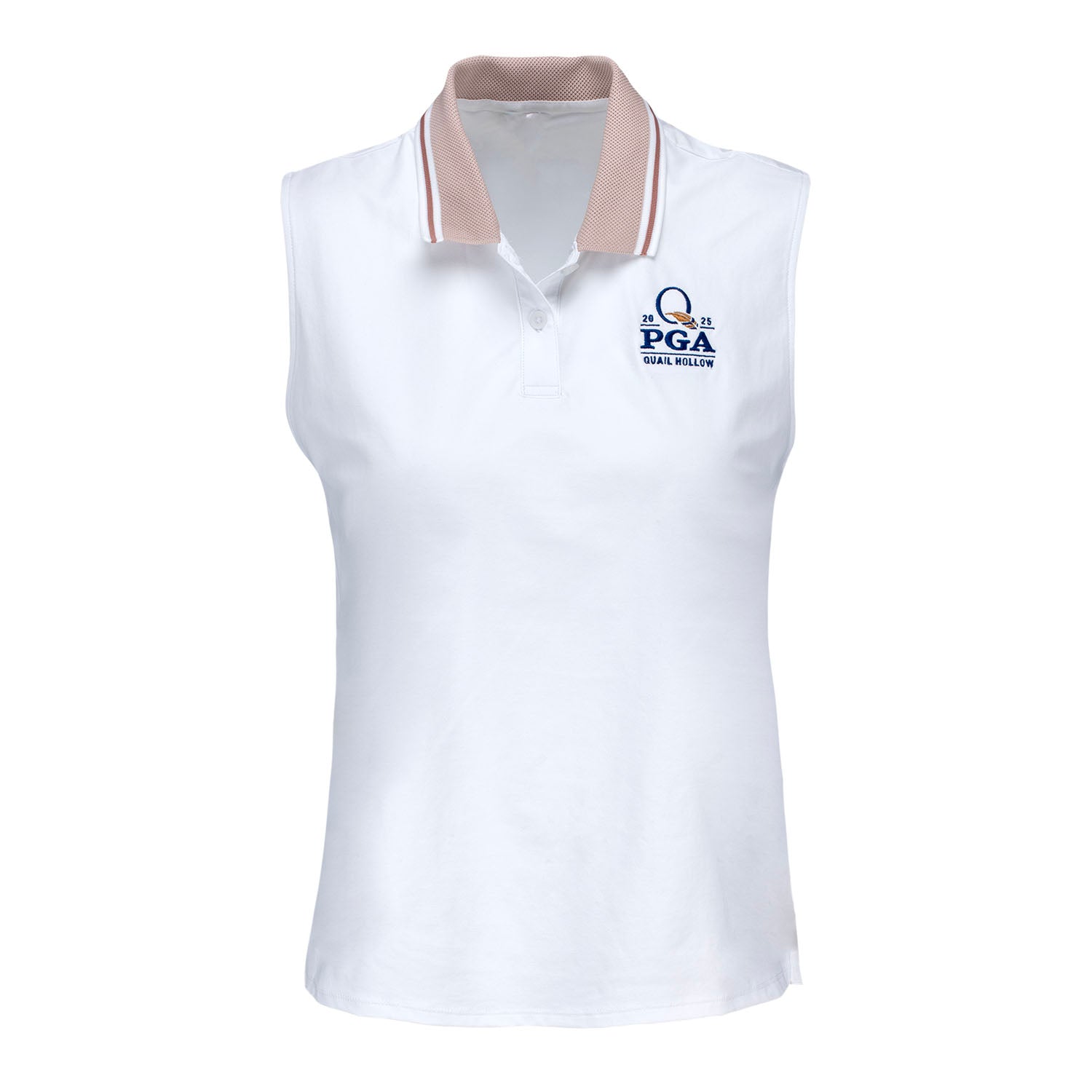 Adidas 2025 PGA Championship Ladies Beyond Twist Knit Sleeveless Polo in White - Front View