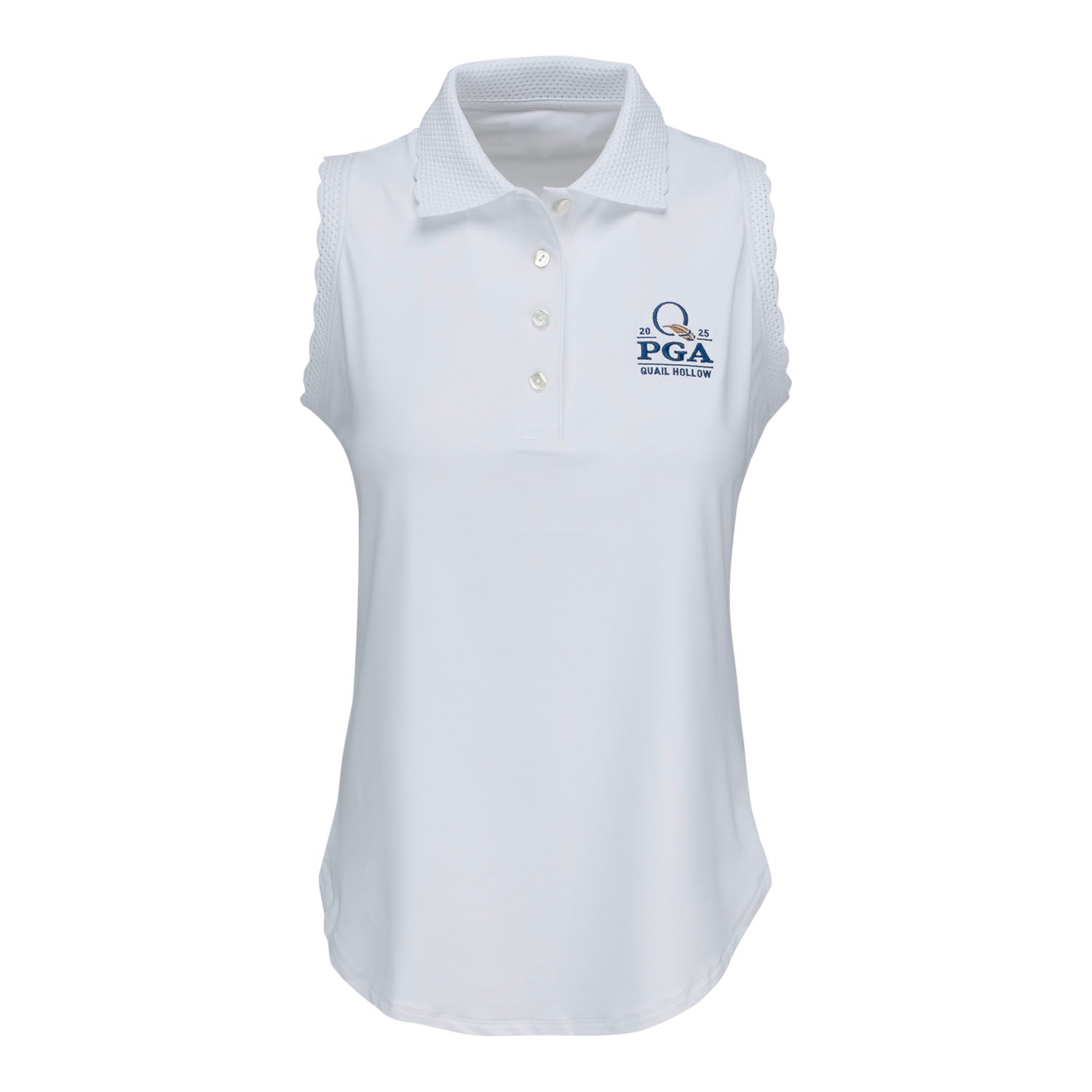 Peter Millar 2025 PGA Championship Ladies Opal Sleeveless Polo in White - Front View