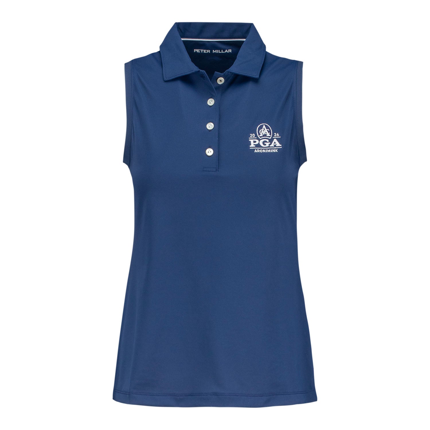 Peter Millar 2026 PGA Championship Women's Banded Sport Mesh Sleeveless Polo in Navy - Front View