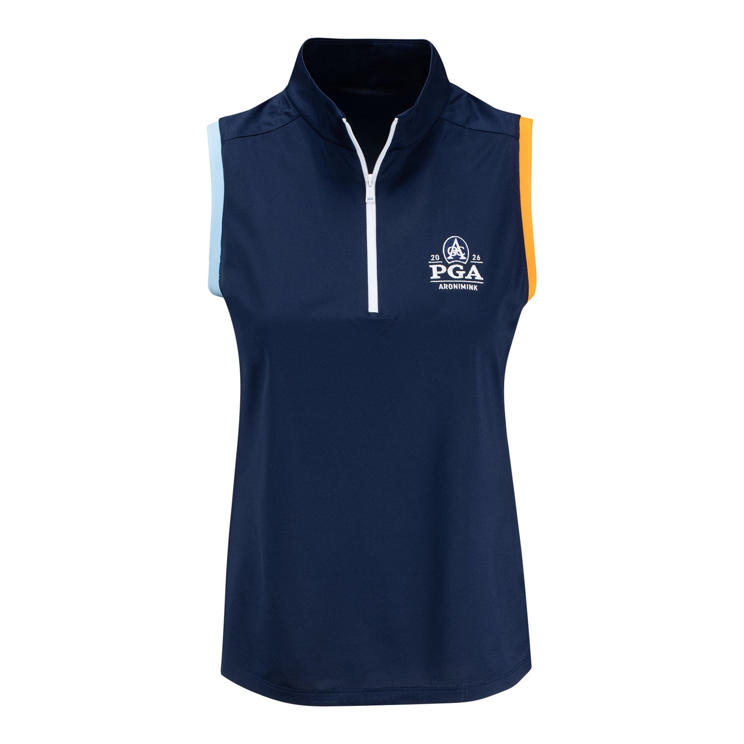 Ralph Lauren 2026 PGA Championship Women's Tricolor Sleeveless Polo in Navy - Front View