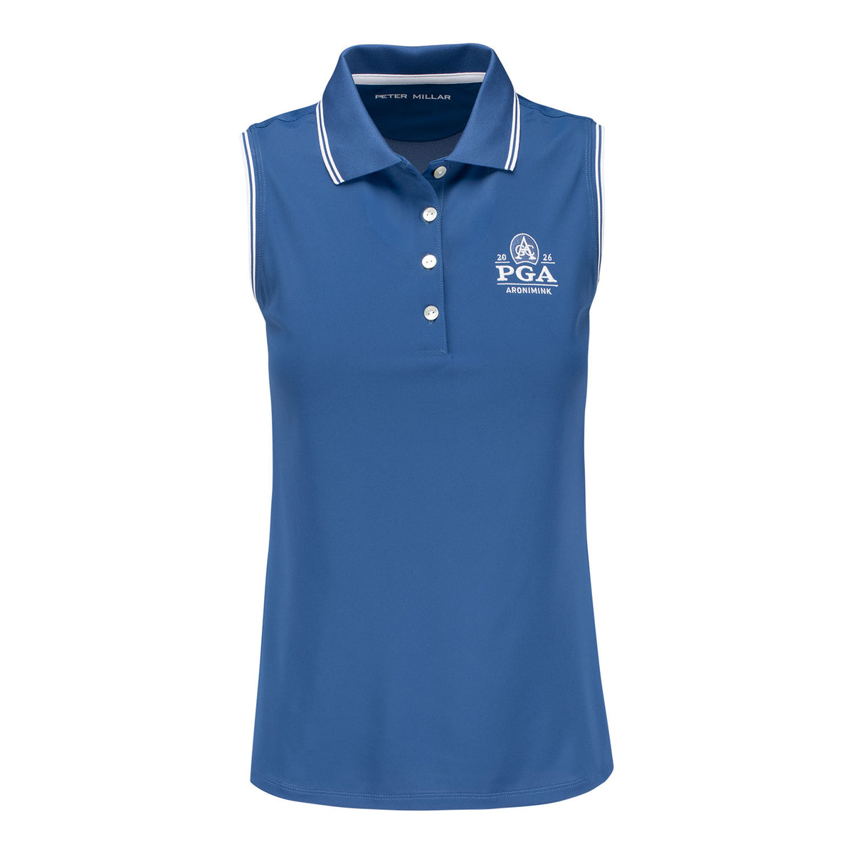Peter Millar 2026 PGA Championship Women's Canterbury Tipped Sport Mesh Sleeveless Polo in Windsor Blue - Front View