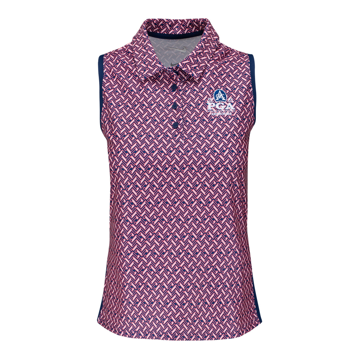 Nike 2026 PGA Championship Women's Victory Print Sleeveless Polo in Midnight Navy and White- Front View
