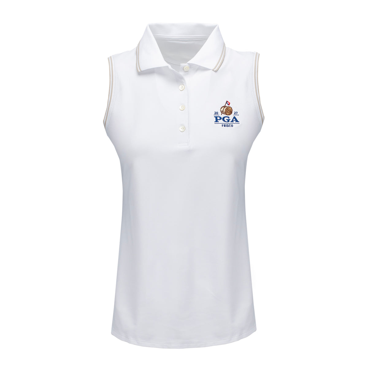 Peter Millar 2027 PGA Championship Women's Canterbury Tipped Sport Mesh Sleeveless Polo in White - Front