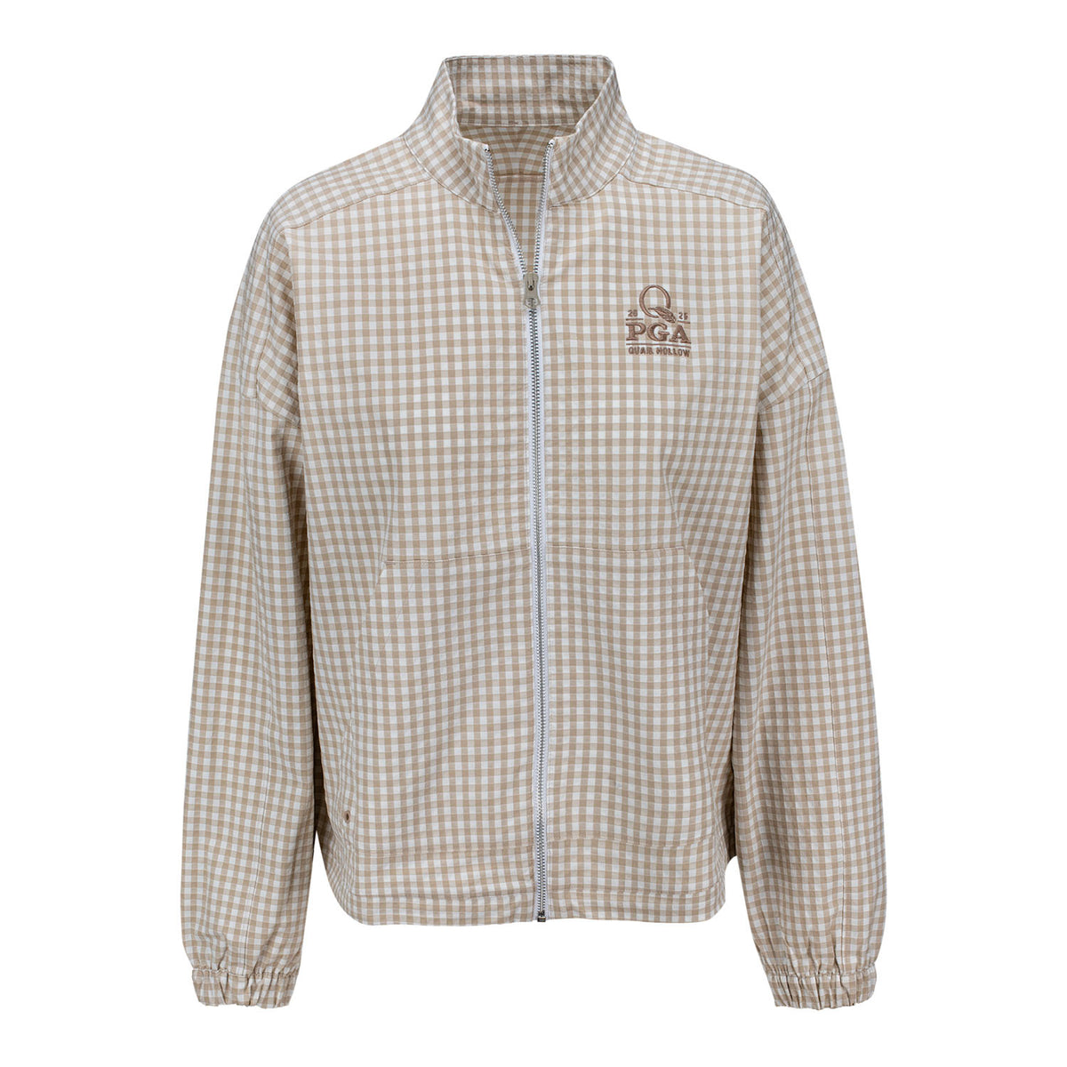 Adidas 2025 PGA Championship Ladies Gingham Jacket in Wonder Taupe - Front View