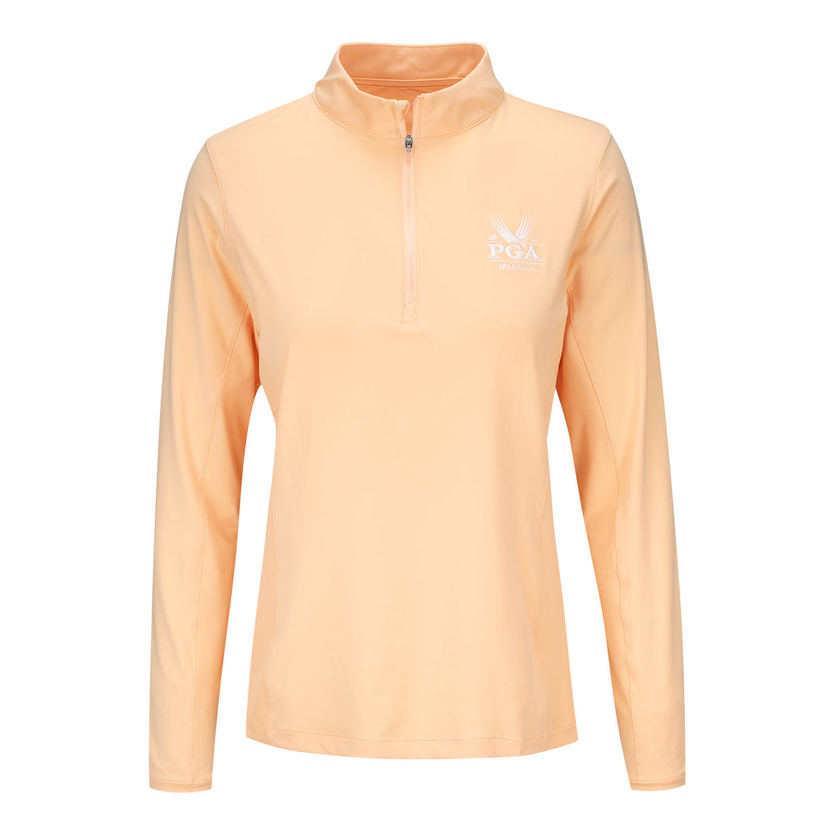 Peter Millar 2024 PGA Championship Ladies Perth Quarter Zip Pullover in Orange Sorbet - Front View