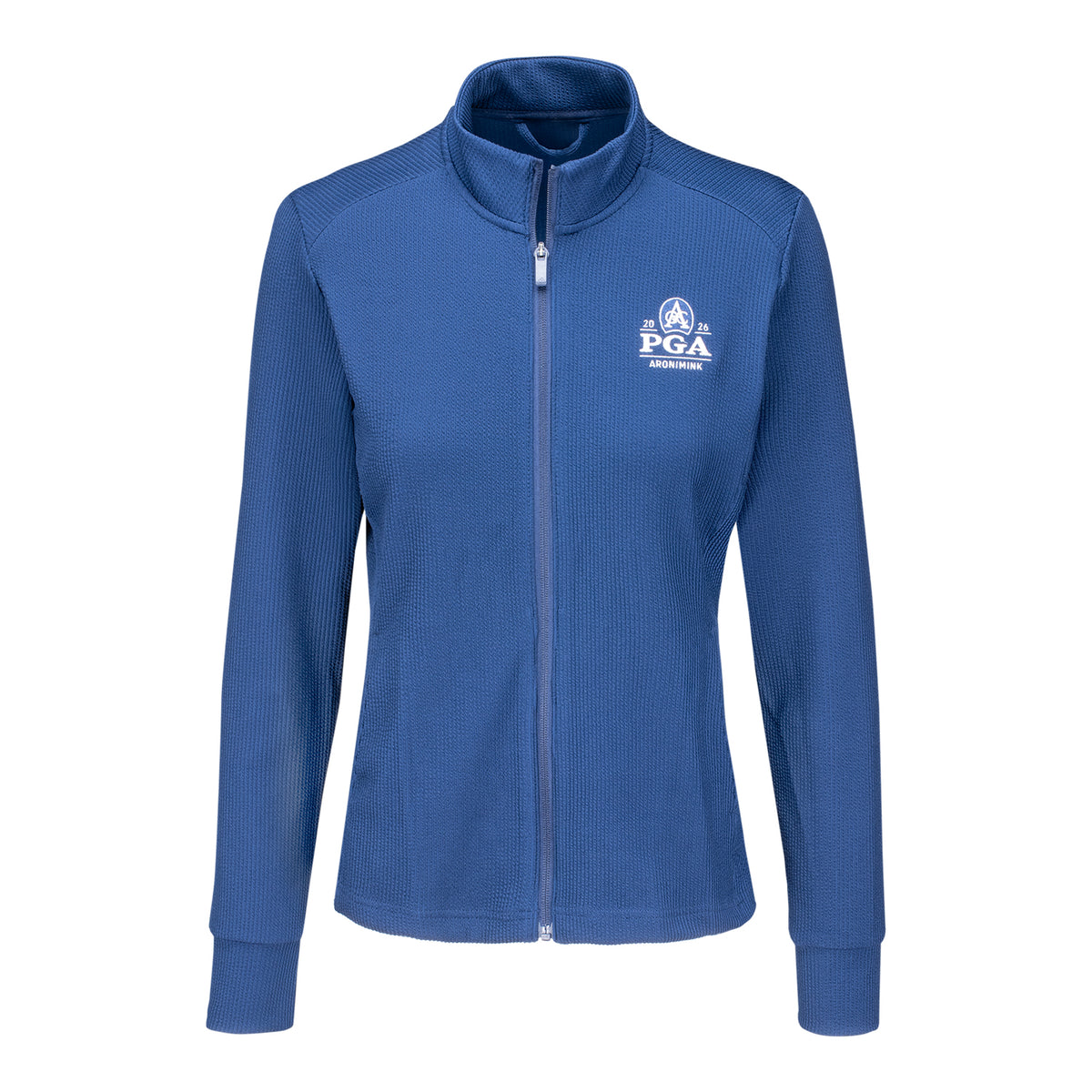 Adidas 2026 PGA Championship Women's Performance Texture Full Zip Jacket in Collegiate Navy - Front View