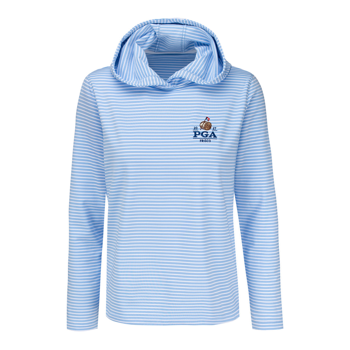 Peter Millar 2027 PGA Championship Women's Pine Harbour Stripe Performance Hoodie in Cottage Blue - Front