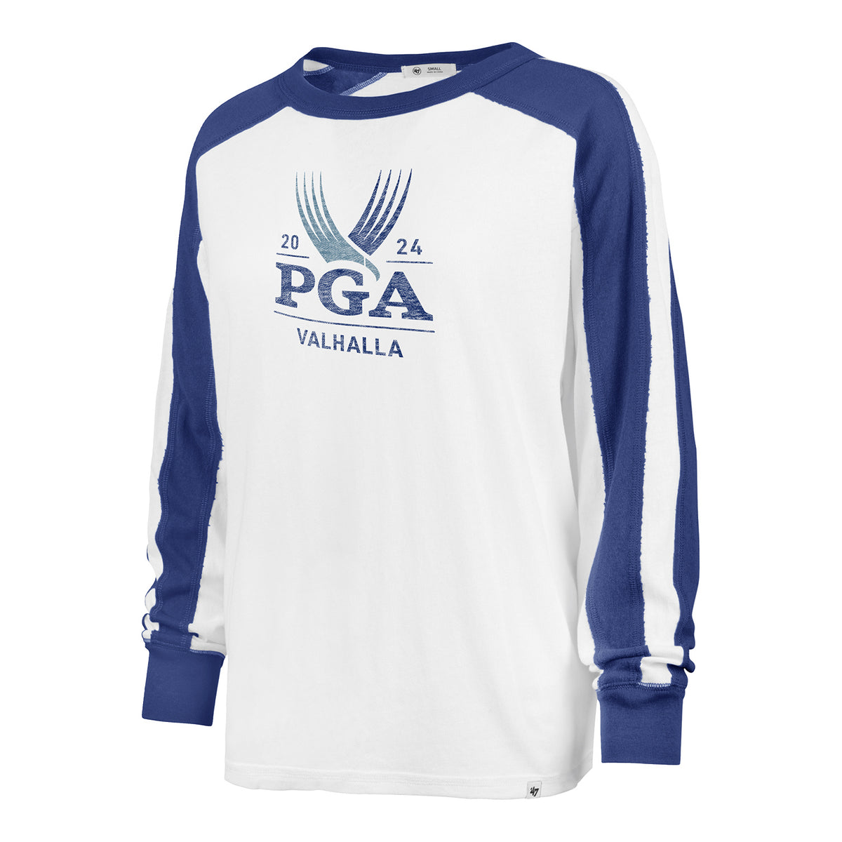 &#39;47 Brand 2024 PGA Championship Ladies Caribou Long Sleeve T-Shirt in White and Royal - Front View