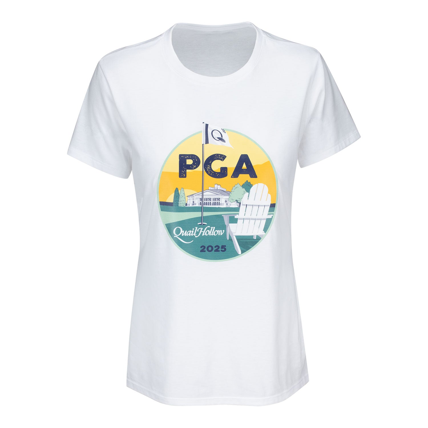 Ahead 2025 PGA Championship Ladies Adirondack Chair T-Shirt in White - Front View