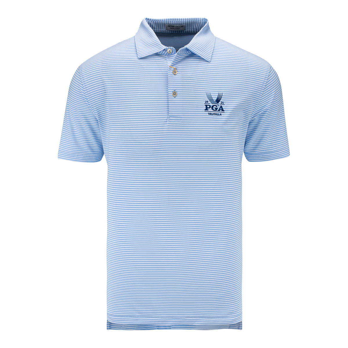 Peter Millar 2024 PGA Championship Men&#39;s Hales Performance Jersey Polo in Cottage Blue - Front View