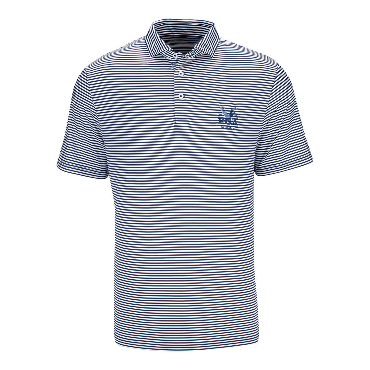 Ralph Lauren 2024 PGA Championship Men&#39;s Featherweight Airflow Jersey Polo in Refined Navy / Ceramic White - Front View