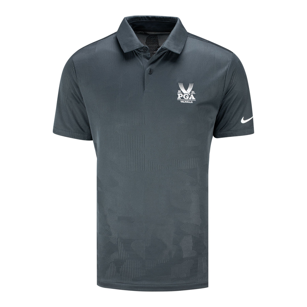 Nike Men's 2024 PGA Championship Dri-Fit Tour Short Sleeve Polo in Anthracite - Front View