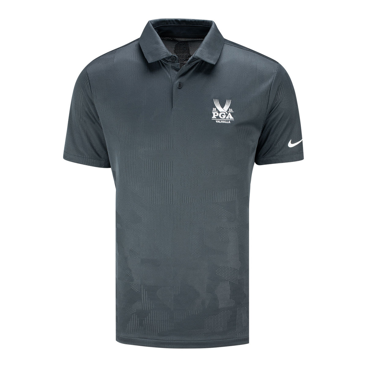 Nike Men&#39;s 2024 PGA Championship Dri-Fit Tour Short Sleeve Polo in Anthracite - Front View