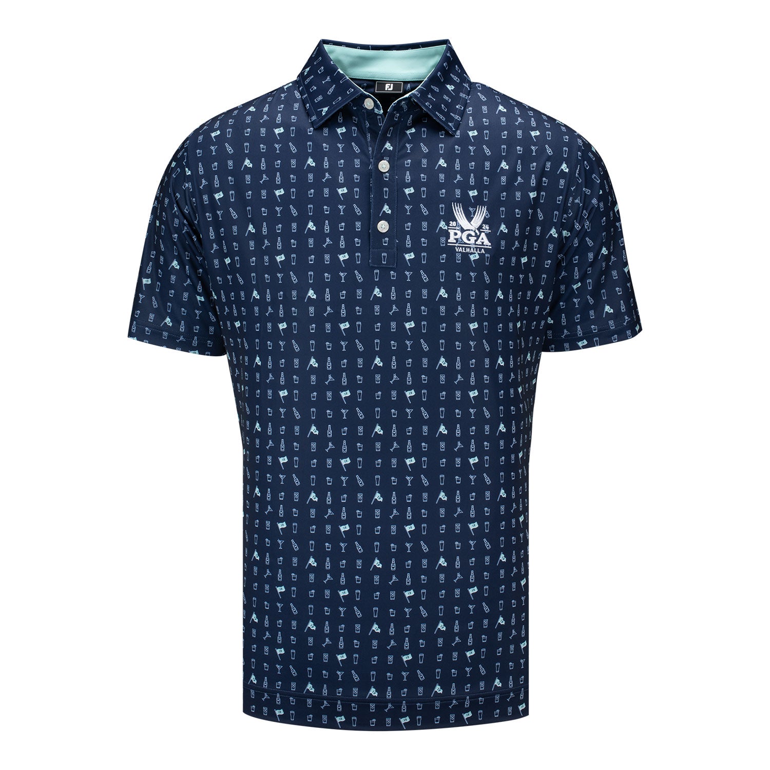 FootJoy 2024 PGA Championship 19th Hole Pattern Polo in Navy - Front View