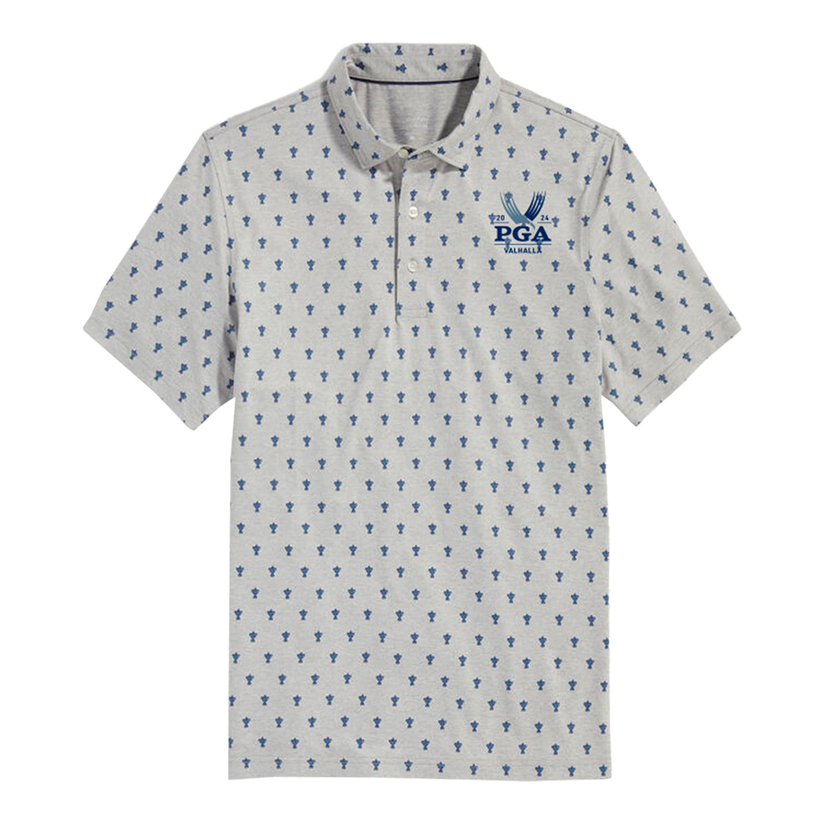 Vineyard Vines 2024 PGA Championship Wanamaker Trophy Polo in Grey - Front View