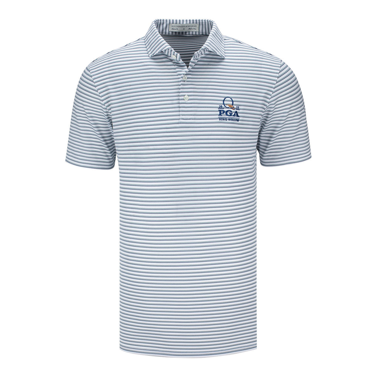 Holderness & Bourne Saxton Stripe Polo in Navy and Sage - Front View