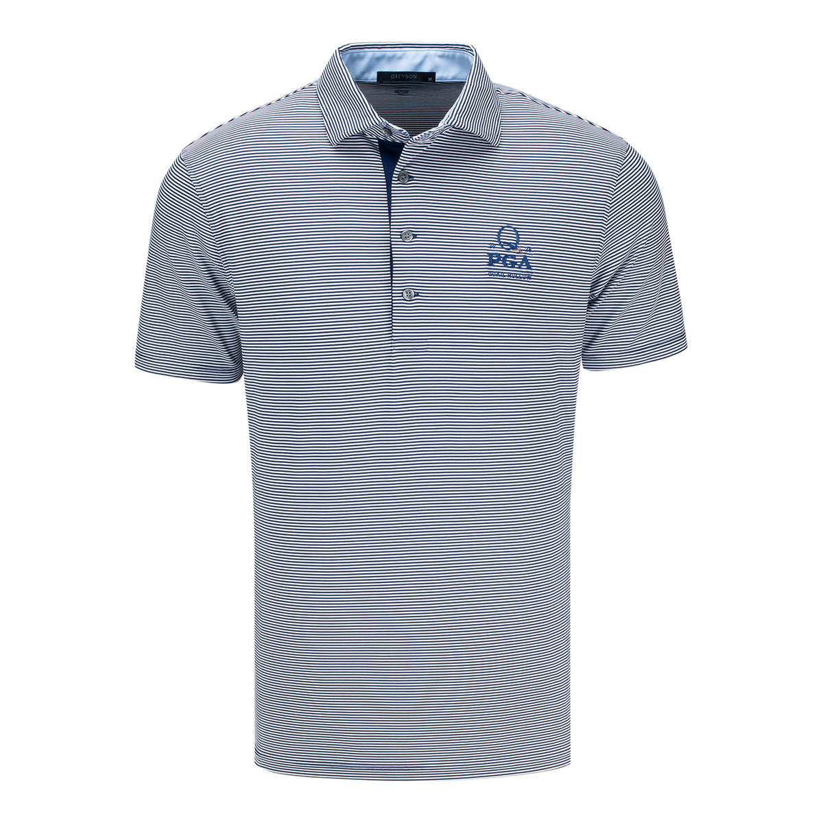 Greyson 2025 PGA Championship Saranac Ministripe Polo in Maltese Blue and Arctic - Front View
