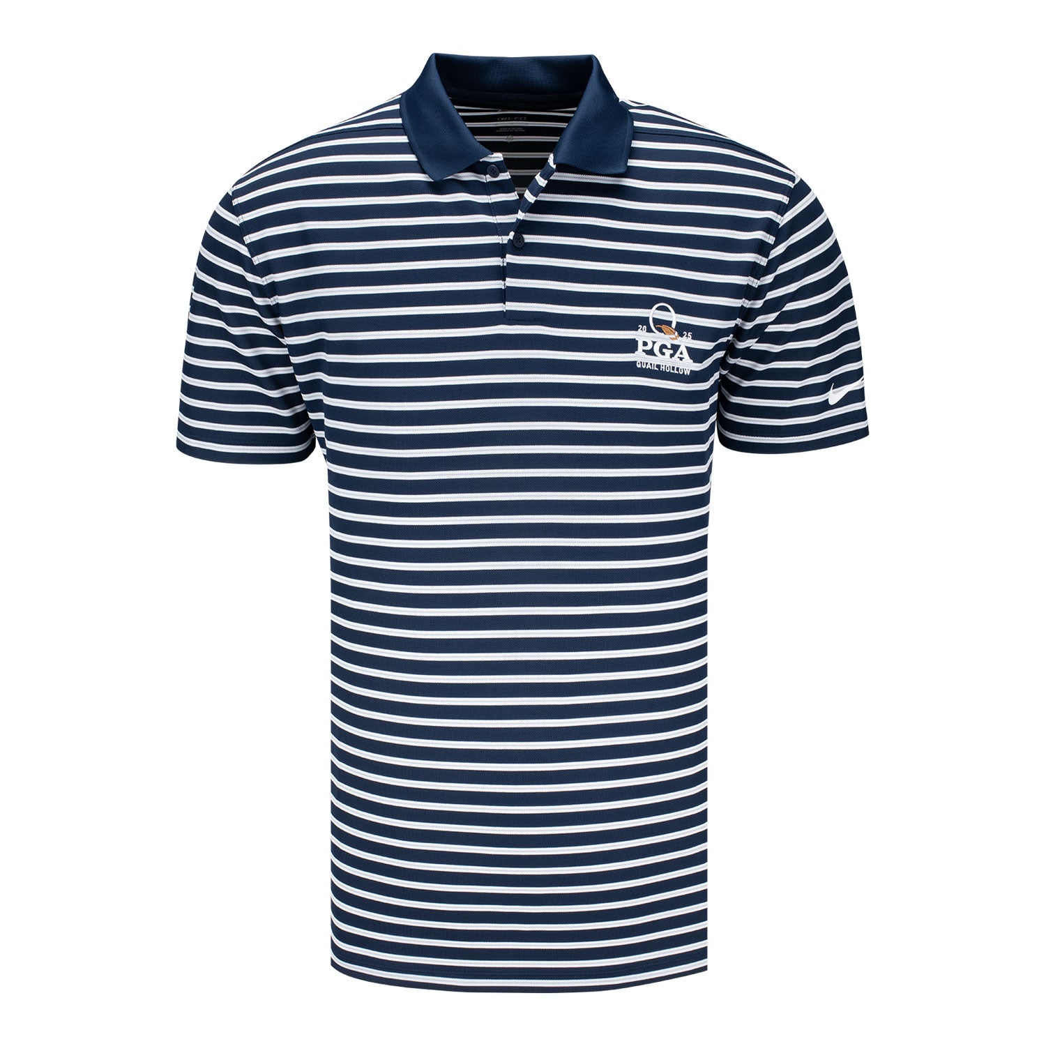 Nike 2025 PGA Championship Victory Stripe Polo in Obsidian Blue and White - Front View
