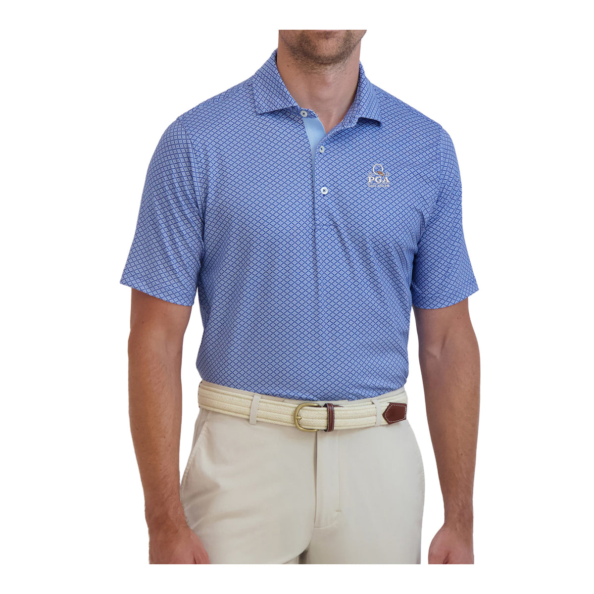Fairway & Greene 2025 PGA Championship Palmetto Print Polo in True Blue - Modeled Front View