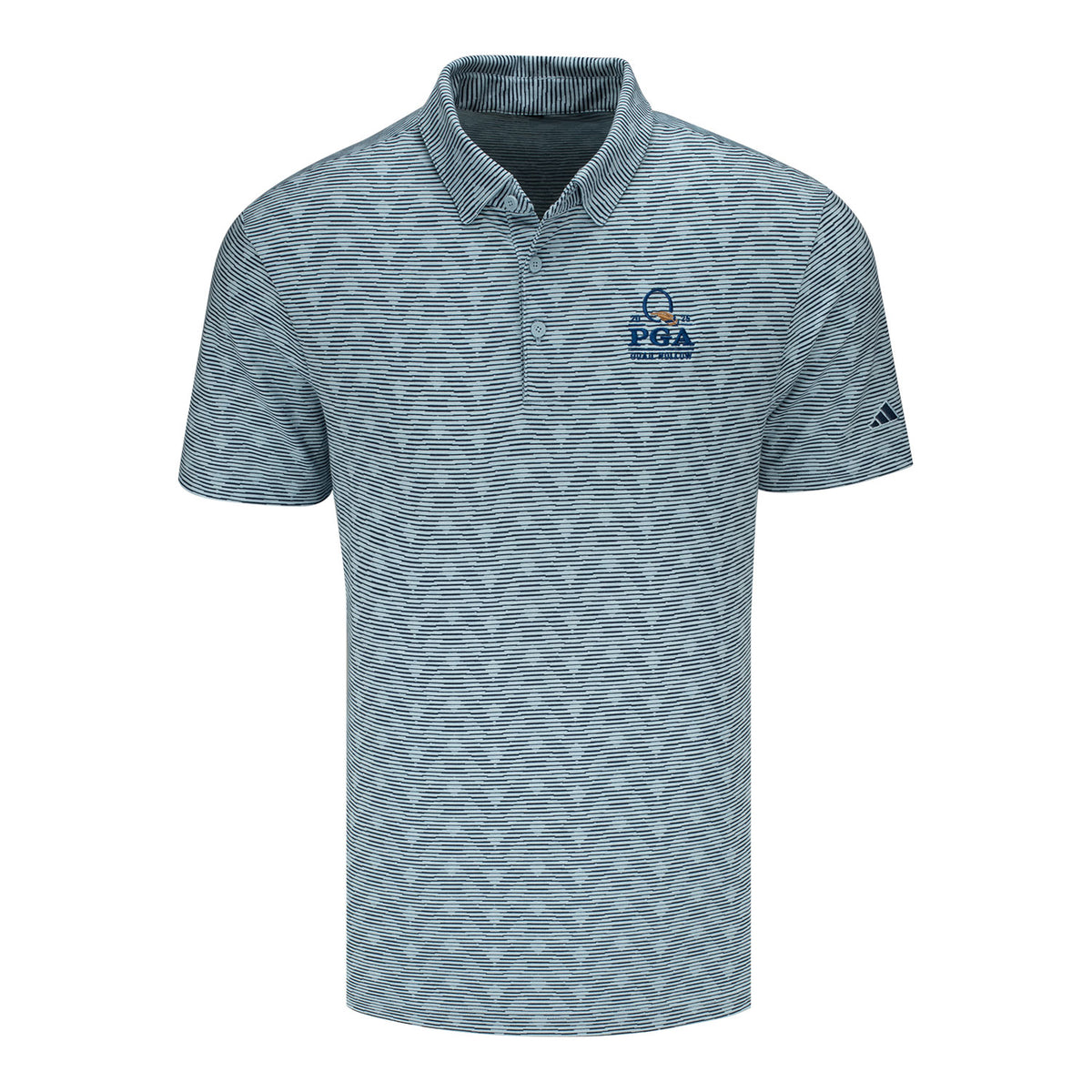 Adidas 2025 PGA Championship Printed Stripe Polo in Wonder Blue Melange - Front View