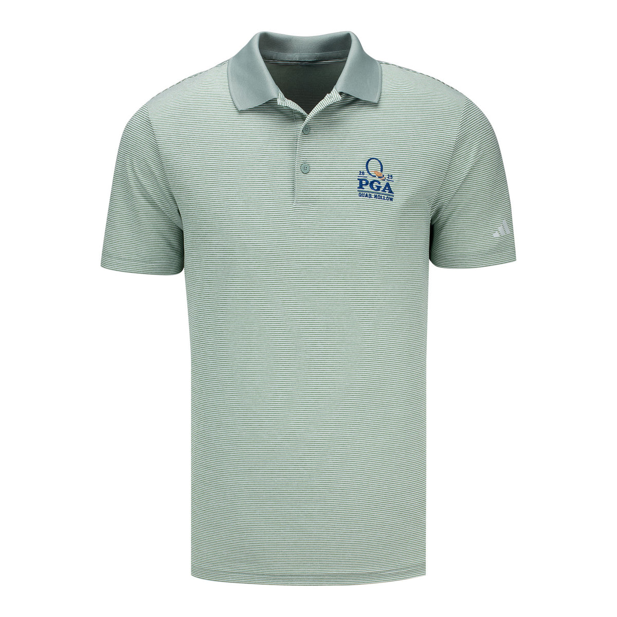 Adidas 2025 PGA Championship Ottoman Stripe Polo in Silver Green - Front View