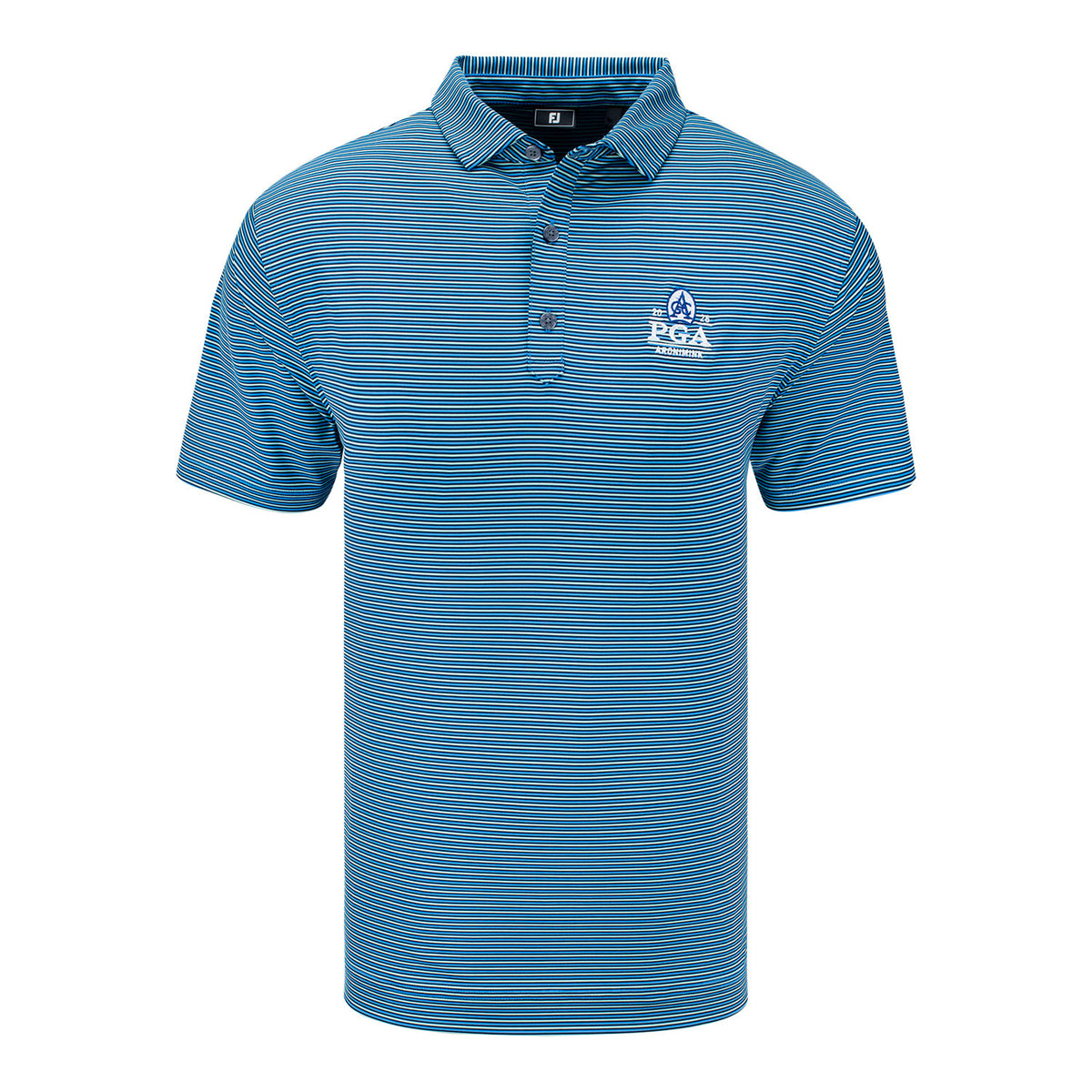 FootJoy 2026 PGA Championship Smooth Stripe Polo in Navy, Mint, and Blue - Front View
