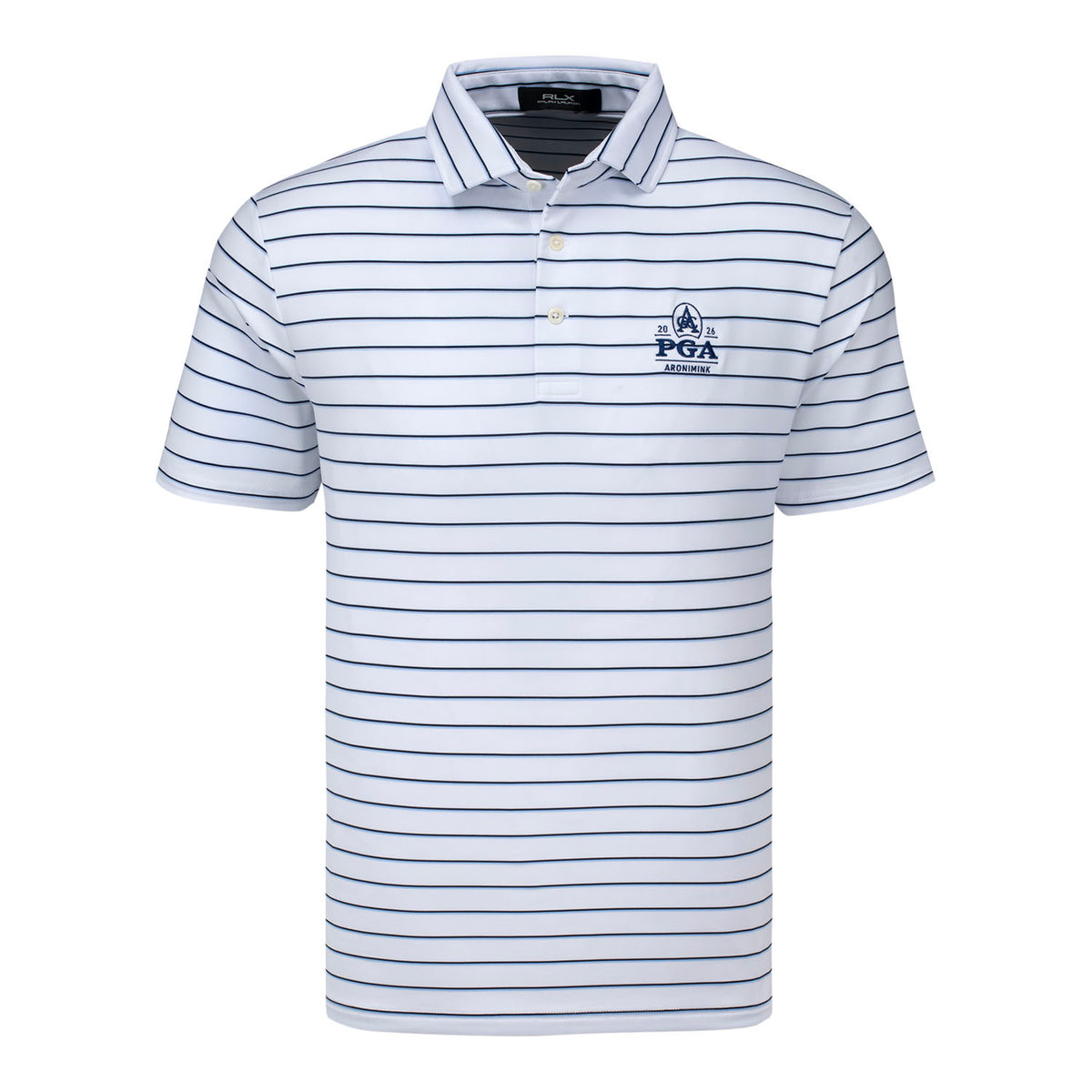 Ralph Lauren 2026 PGA Championship Multistripe Polo in Ceramic White - Front View