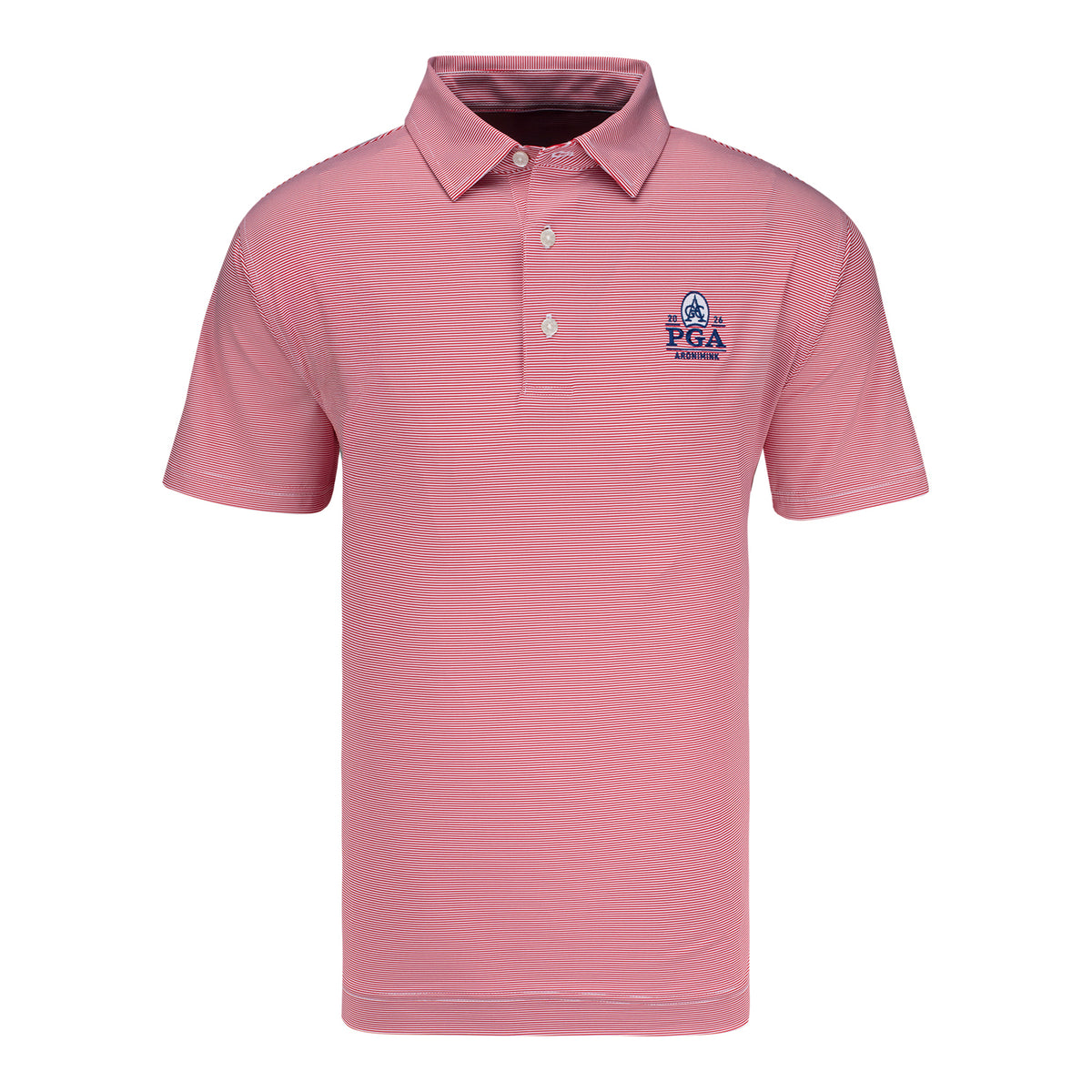 FootJoy 2026 PGA Championship Microfeeder Stripe Polo in Red and White - Front View