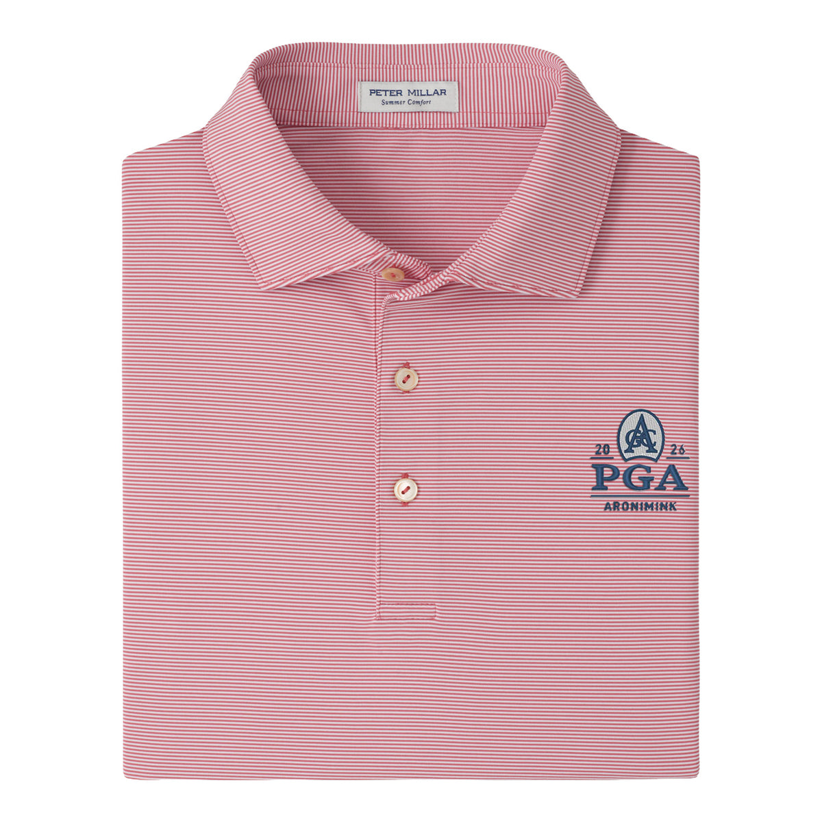 Peter Millar 2026 PGA Championship Jubilee Performance Jersey Polo in Chili Red - Pattern Close Up