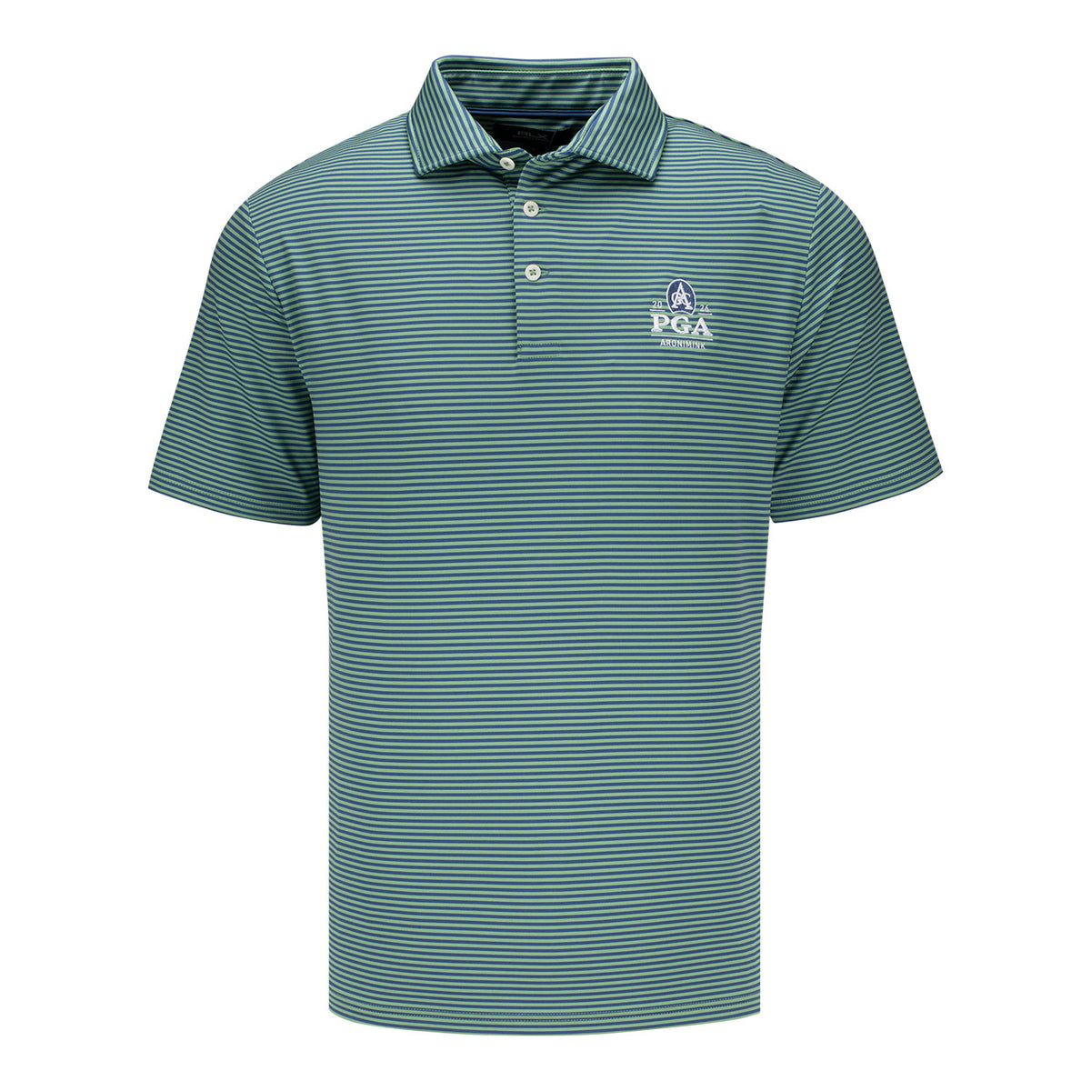 Ralph Lauren 2026 PGA Championship Lightweight Jersey Polo in Outback Green and Old Royal Blue - Front View