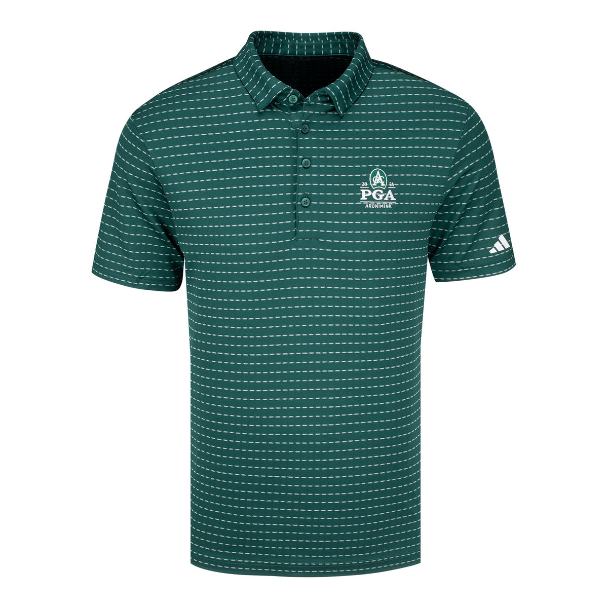 Adidas 2026 PGA Championship Dash Stripe Polo in Collegiate Green - Front View