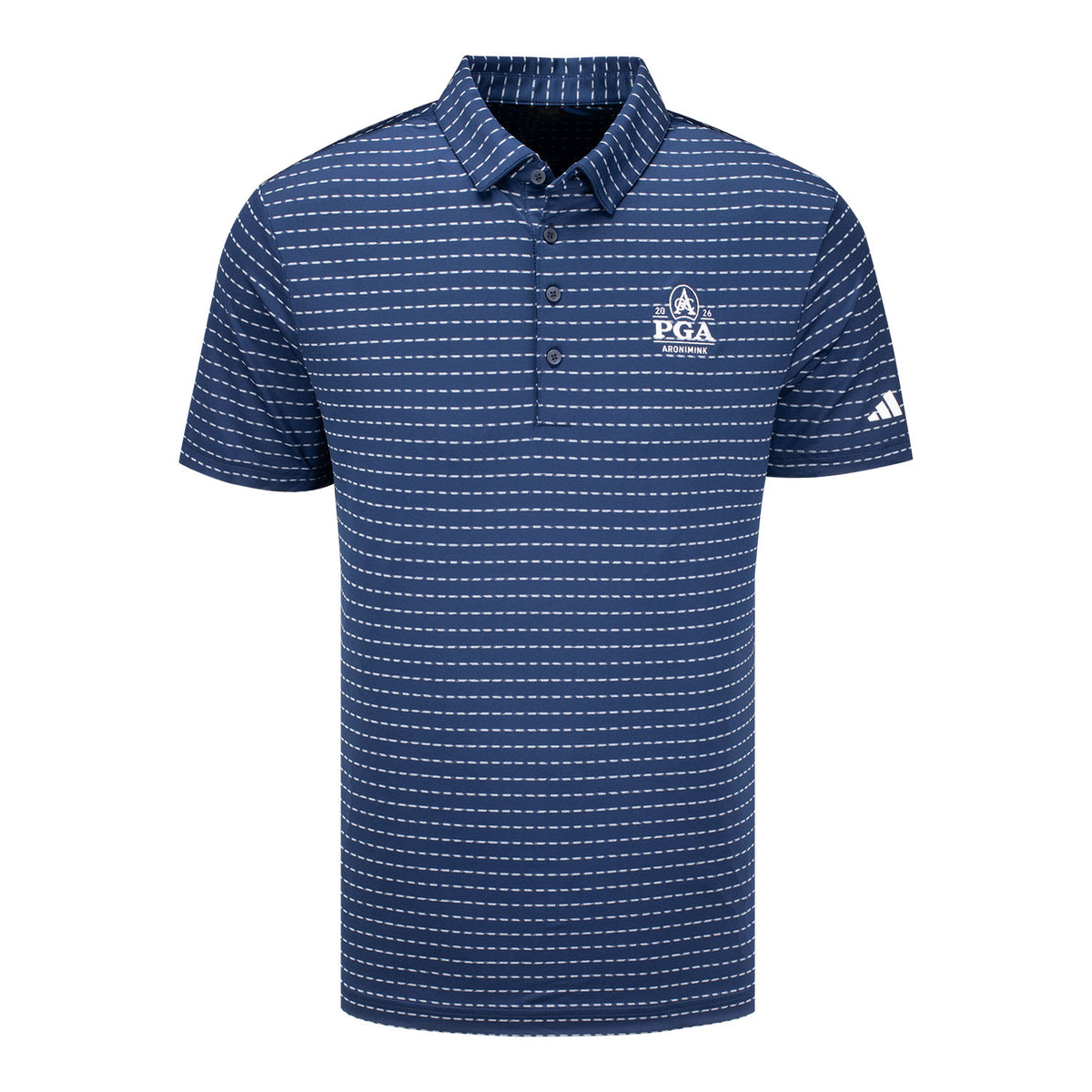 Adidas 2026 PGA Championship Ultimate365+ Dash Stripe Polo in Collegiate Navy - Front View