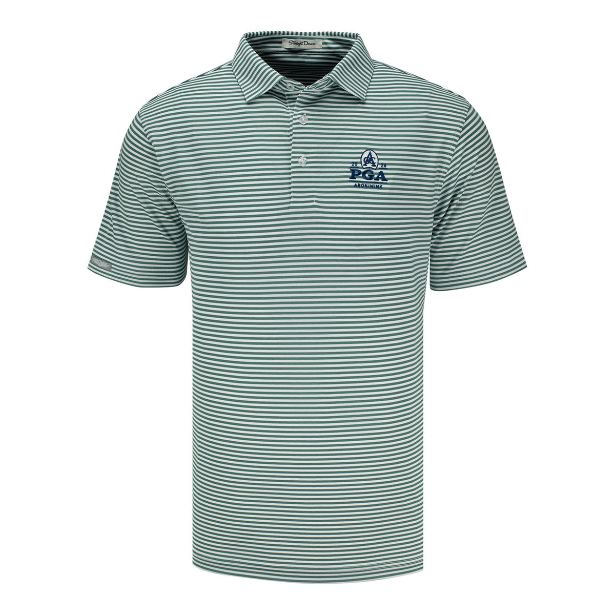 Straight Down 2026 PGA Championship Del Mar Stripe Polo in Sage - Front View