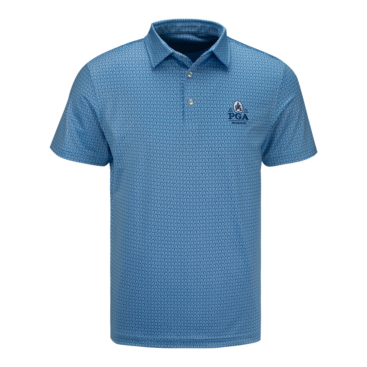 Vineyard Vines 2026 PGA Championship Sankaty Golf Clubs and Whales Printed Polo in Jake Blue - Front View