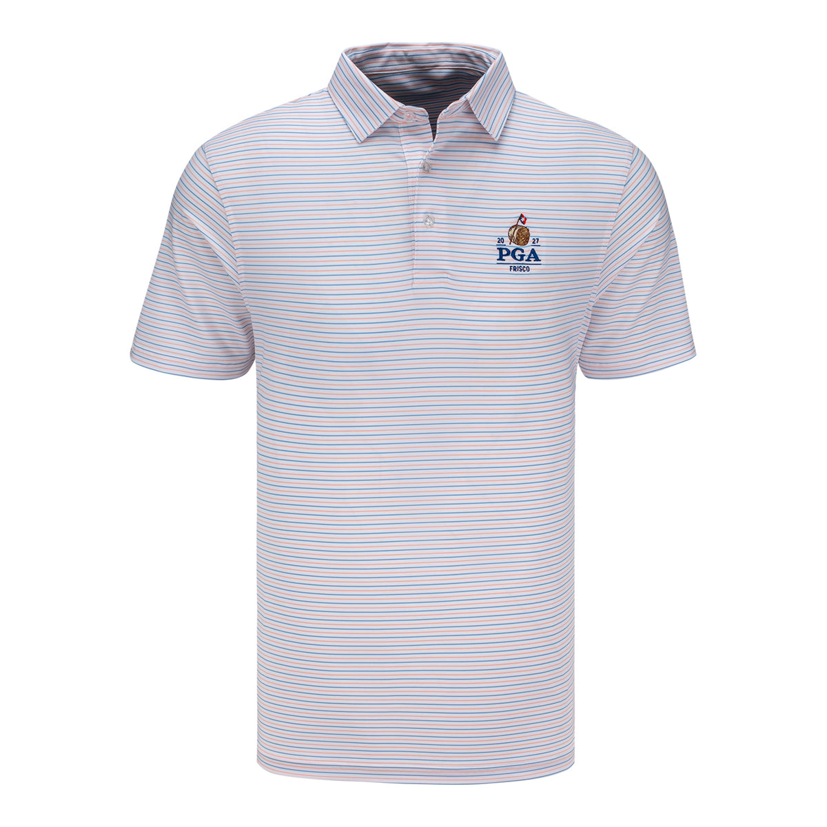 Straight Down 2027 PGA Championship Preserve Stripe Polo in Spritz - Front