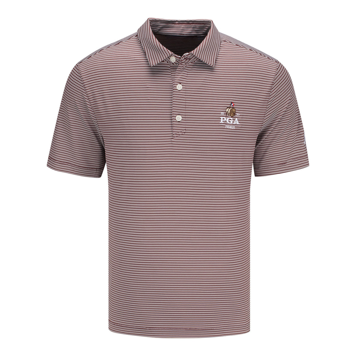 Cutter & Buck 2027 PGA Championship x Texas A&M University Co-Brand Forge Double Stripe Polo in Bordeaux - Front
