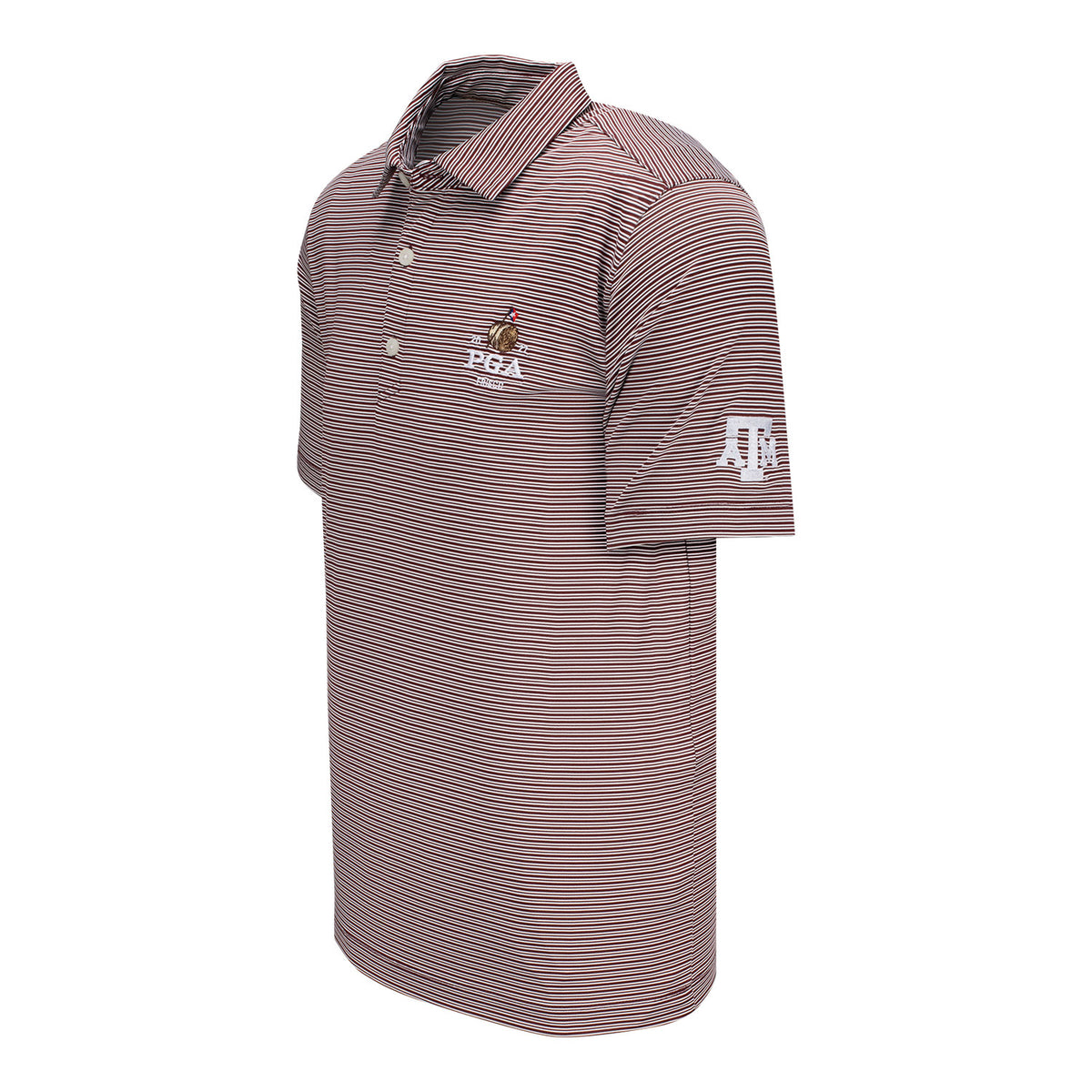 Cutter & Buck 2027 PGA Championship x Texas A&M University Co-Brand Forge Double Stripe Polo in Bordeaux - Left Side
