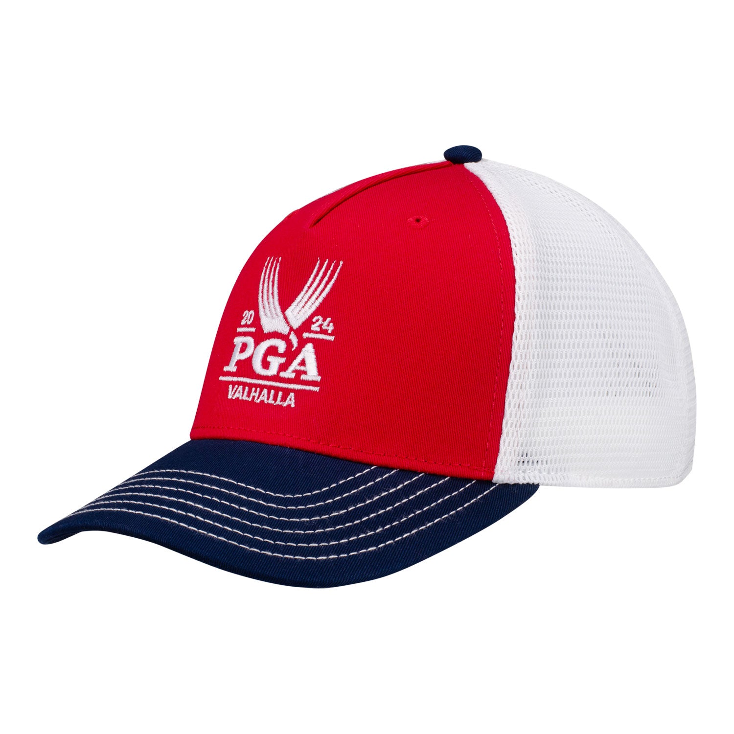 Ahead 2024 PGA Championship Wave Rider Tri-Color Meshback Hat in Red - Angled Front Right View