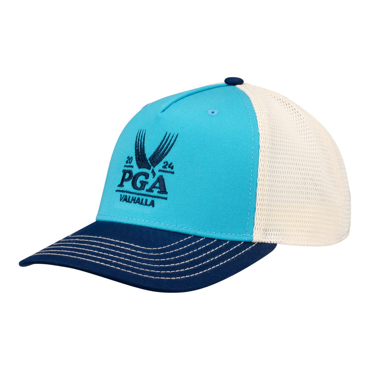 Ahead 2024 PGA Championship Wave Rider Tri-Color Meshback Hat in Teal - Angled Front Left View
