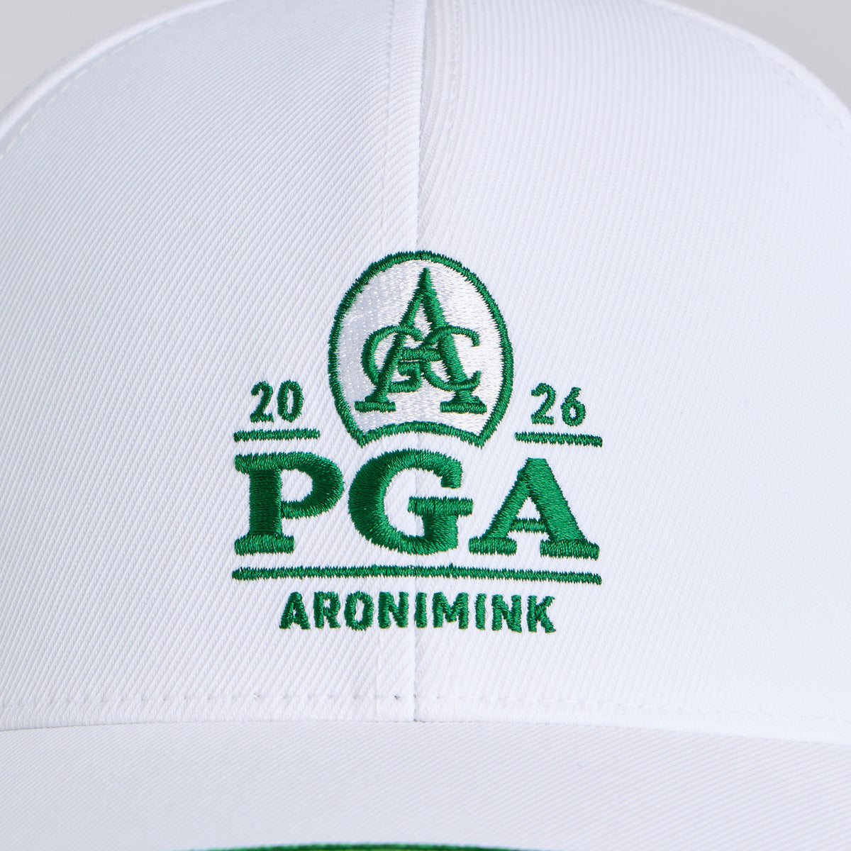 G/Fore 2026 PGA Championship Stretch Twill Snapback in White and Green - Decoration Close Up