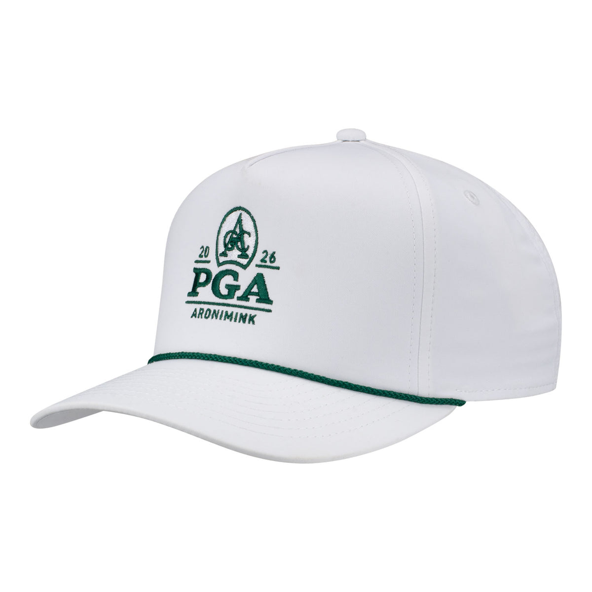 Imperial 2026 PGA Championship Wrightson Rope Hat in White and Dark Green - Angled Front Left View